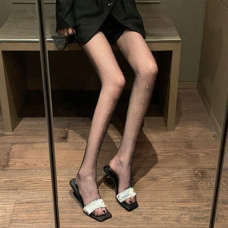 Description Picture 6 of item2022 New Sexy Fashion Shiny Net Tights Summer Fishnet Diamond Pantyhose Women  Slim Rhinestone Mesh Nylon Stockings Tights