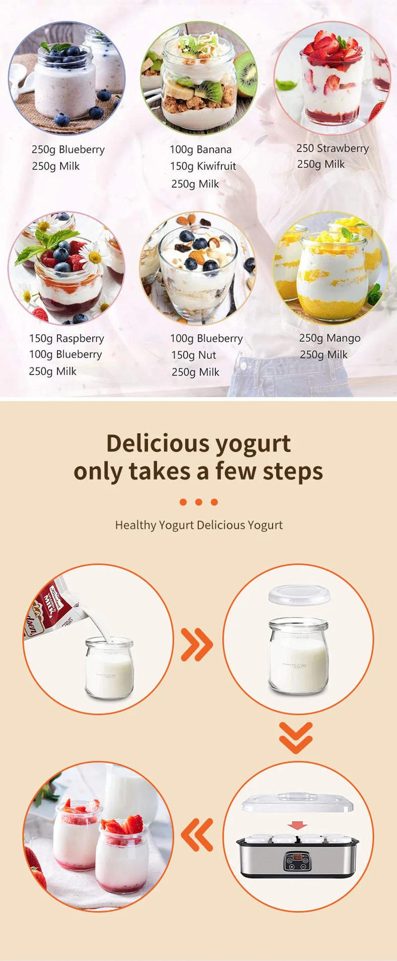 Description Picture 4 of item110V/220V Automatic Yogurt Maker Adjustable Temperature Time Yogurt Maker Professional Ice Cream Pudding Maker with 8 Yogurt Jar
