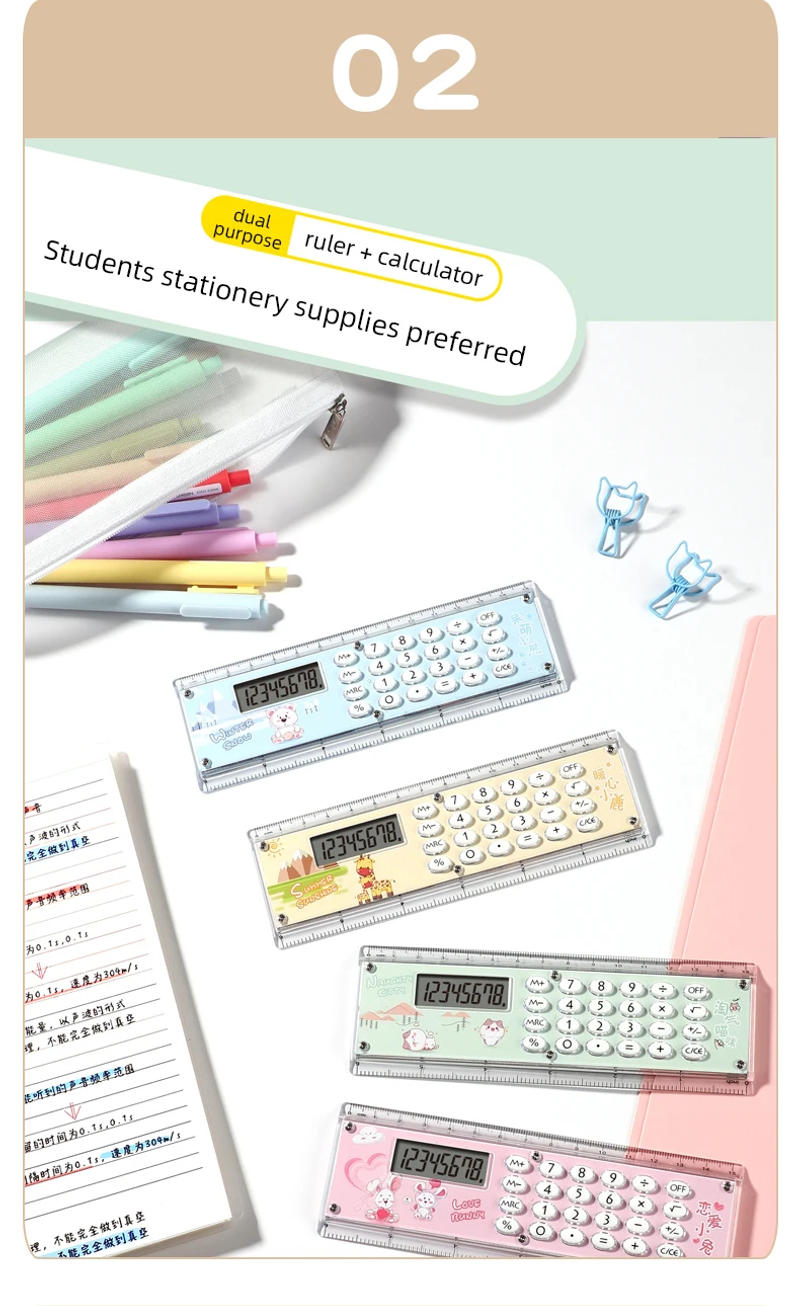 Description Picture 6 of itemHot Selling Ruler Calculator 8 Digits Display 15CM Scale Cute Micro Multi-function Office School Supplies