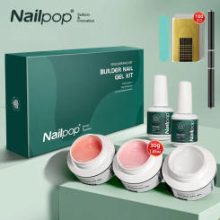 Nailpop 3 Colors Builder Nail Gel Kit Clear Nudes Pink Gel 30g for Nails Extension Set with Base Top Coat Nail Art Manicure Set
