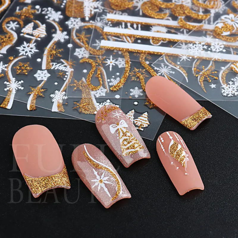 Description Picture 6 of itemShiny Glitter 3D Nails Stickers Reflective Sparkly Wave Lines French Nail Design Gold Silver Winter Manicure Ideas Decals LS-J28