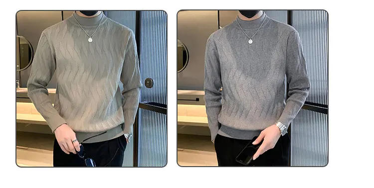 Description Picture 3 of itemMen's Sweaters Autumn and Winter Nmock-neck Warm Long Sleeve Pullover Outdoor Workout Casual Knitting Pullovers Tops D71