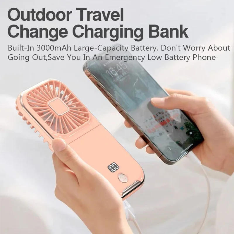 Description Picture 4 of itemMini Portable Outdoor Hand Fan Hanging Neck Fan USB Charging 3000mAh Battery Powered 180° Folding Wireless Table Air Cooling Fan