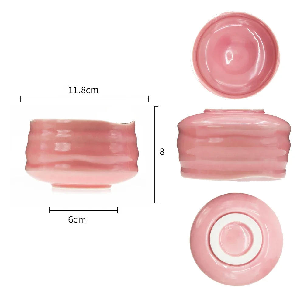 Description Picture 2 of item1/3/5pcs Japanese Ceramic Glossy Pink Matcha Bowl Macha Tea Whisk Chawan Chasen Holder Scoop Sifter Cup Ceremony Gift Set