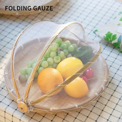 Anti-mosquito Hand-Woven Food Serving Tent Basket Tray Vegetable Bread Storage Basket Portable Outdoor Picnic Mesh Net Cover