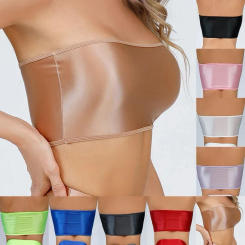 Women Tube Tops Oil Glossy Shiny Strapless Crop Top Rave Bandeau Bra Tank Top Seamless T-Shirt Ultrathin High Elastic Bras