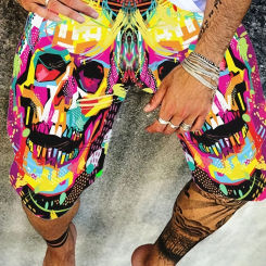 New Men's Summer Casual Shorts 3D Skull Print Creative Cool Street Vacation Polyester Soft BreathableBeach PantsSurfboard Shorts