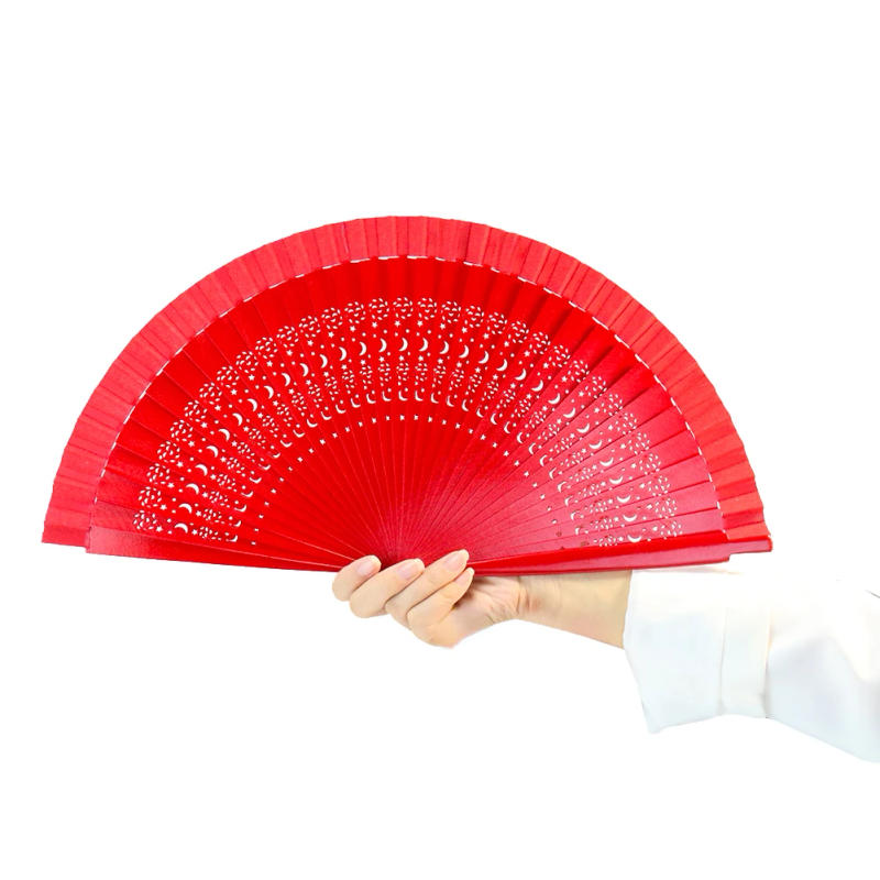 Description Picture 3 of itemMuy Bien Spanish Wooden Hand held Folding Fan Cheongsam Catwalk Dance Performance Accessories Wedding Celebration Red Fan Decor
