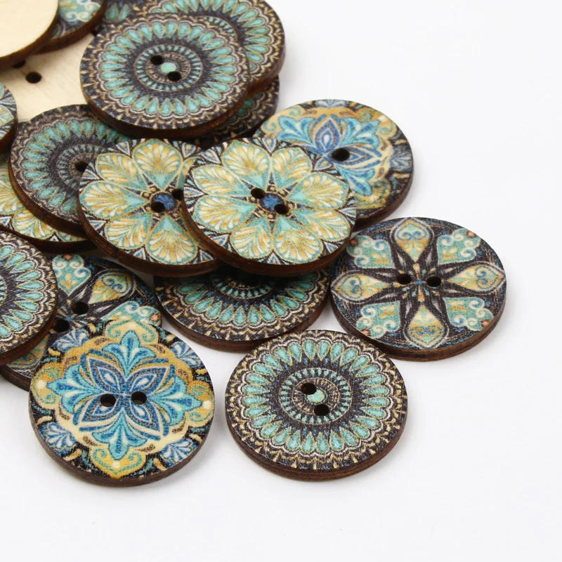 Description Picture 4 of item30pcs/lot 25mm Blue Vintage Paint Round 2Hole Wood Buttons For Clothing Sewing Accessories Kids Needlework Decorative Buttons