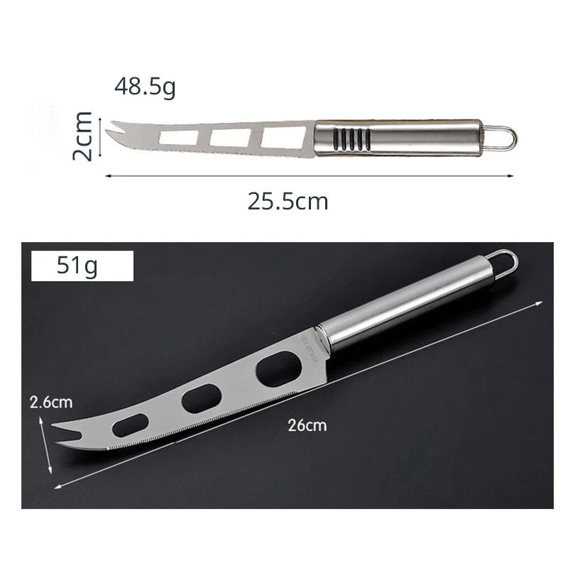 Description Picture 2 of item2Pcs 3-hole Cheese Knife Stainless Steel Multifunction Baking Tools Pizza Butter Cutter Round Handle Kitchen Accessories