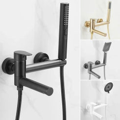 Brushed Gold Bathtub Shower Set Wall Mounted Rotatable Gray Bathtub Faucet,Bidet Bathroom Bath & Shower Mixer Tap