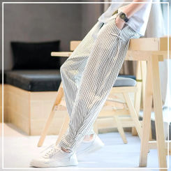 2024 New Summer Korean Edition Handsome and Fashionable High Waist Pocket Striped Print Loose Oversized Strap Casual Pants