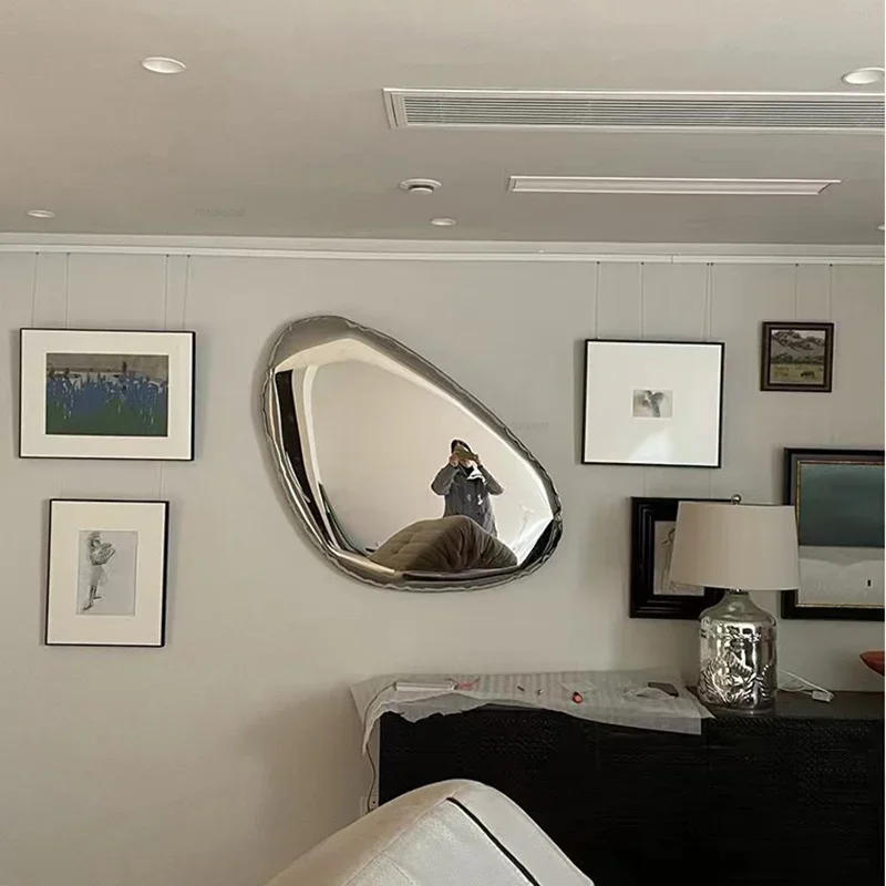 Description Picture 4 of itemNordic Simple Stainless Steel Hanging Decorations Living Room Decor Hotel Pebble Metal Mirror Background Wall Decoration Crafts