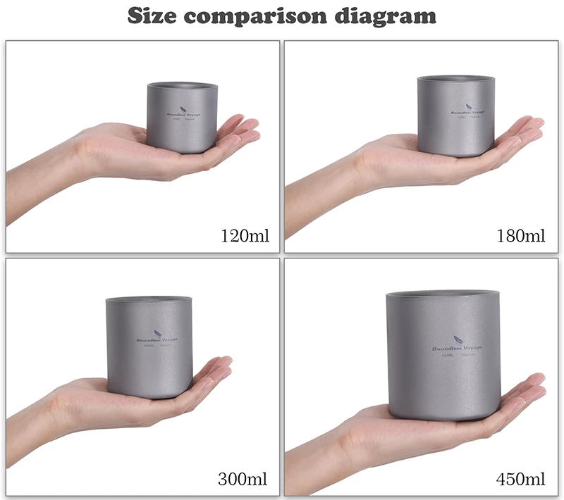 Description Picture 4 of itemOutdoor Camp Titanium Double Wall Cup 450ml Teacups 120ml Mini Cup 180ml Coffee Mug 300ml Camping Tableware Boundless Voyage