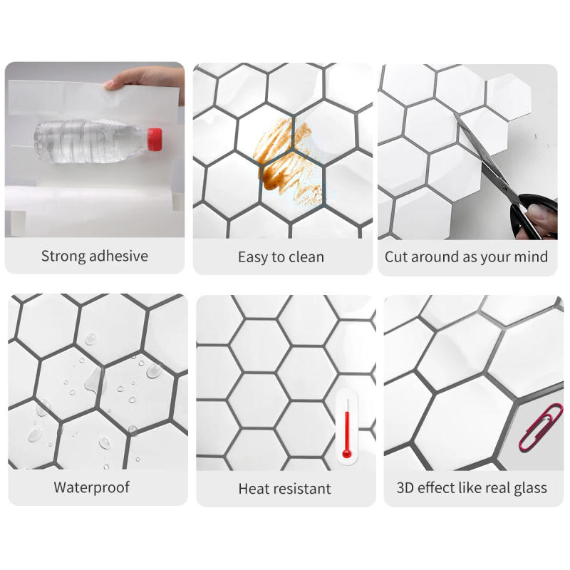 Description Picture 4 of itemHexagon Wall Tile Stickers Hexagon 3d Viny Wallpaper Strong Adhesive Wall Tiles Backsplash for Kitchen and Bathroom 1/10 Pieces