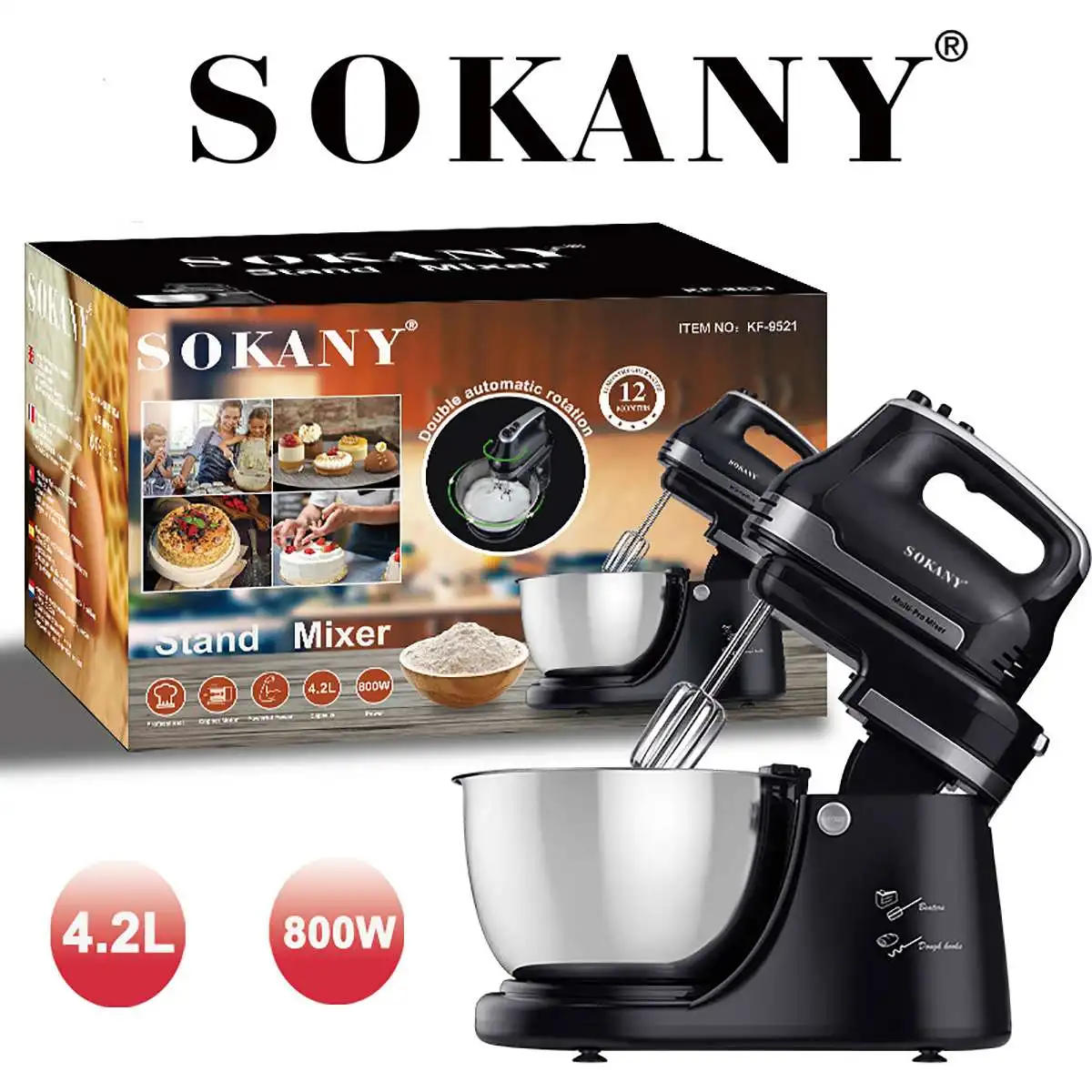 Description Picture 4 of item5 speed Kitchen Food Mixers 4.2L Stand Mixer Stainless Steel Bowl Blender Cream Egg Whisk Whip Dough Kneading Mixer Bread Maker