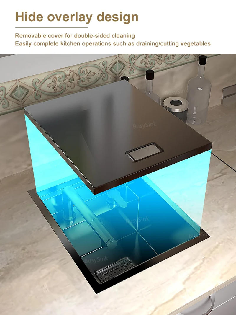 Description Picture 2 of itemSmall Hidden Bar Sink Stainless Steel Kitchen Sink Apartment Single Slot Touring Car Multi-functional Wash Basin With Cover Plat