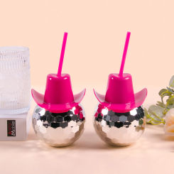 Disco Ball Cups Cowboy hat Disco Ball Cup With Straws Bachelorette Hen Party decoration Electroplating Ball Cup Drinking Cup