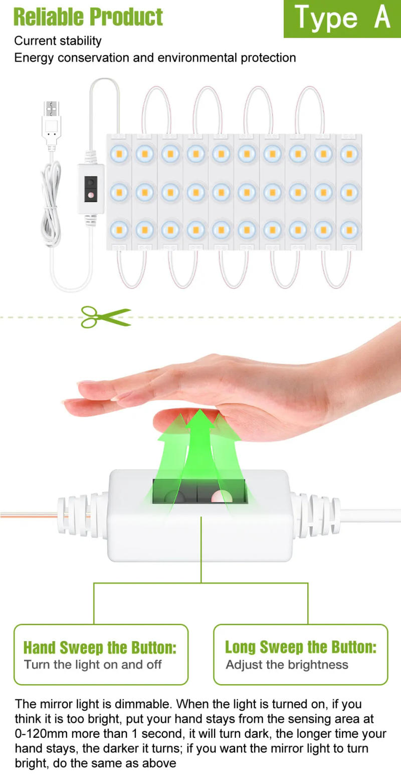 Description Picture 3 of itemLED Makeup Mirror Lamp Vanity Light Bathroom Bedroom Cosmetic Mirrors Decoration Dressing Table Lighting White USB DC5V Dimmable