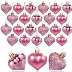 12Pcs Christmas Balls Pendant Plastic Heart-shaped Ornament Christmas Tree Ornaments DIY Home Decor Supplies New Year Party Gift