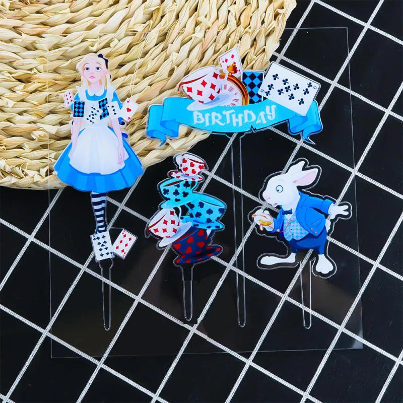 Description Picture 4 of itemAlice in Wonderland Acrylic Cake Topper Birthday Party Decor Baby Shower DIY Baking Cupcake Decoration Girl Wedding Home Gift
