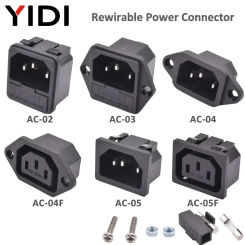 5pcs/lot 3 Pin IEC 320 C13 C14 Electrical Inlet AC Power Plug Socket Cable Wire Connector 10A 250V Fuse Rocker Switch Red Light
