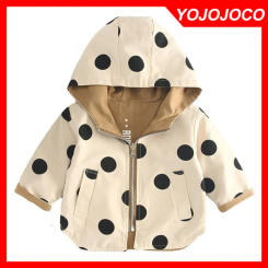 Baby jacket baby girl windbreaker spring and autumn new children's polka dot double-sided wearing hooded jacket baby boy jacket