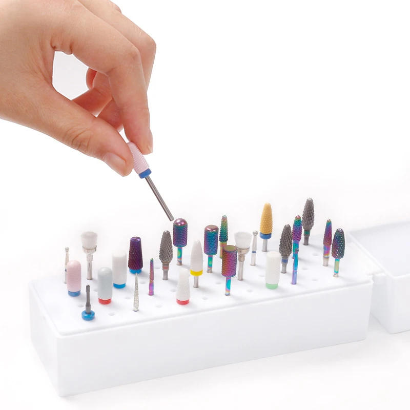 Description Picture 4 of item48holes Nail Drill Bits Storage Box Empty Clear Box Nail Drill Display Stand Manicure Accessory Tools