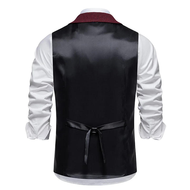 Description Picture 4 of itemMen Suit Vest Herringbone Fabric Waistcoat Business Wedding Casual Turndown  Collar Men's Dress Blazer Vests Formal Party V07