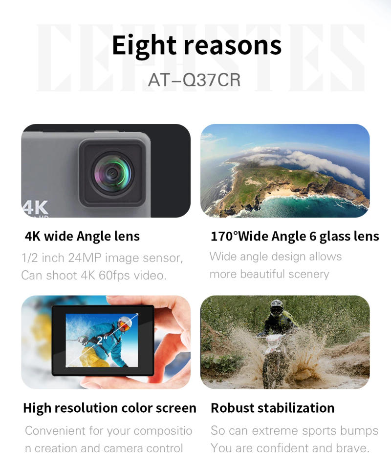 Description Picture 6 of itemCERASTES Action Camera 4K60FPS WiFi Anti-shake Action Camera With Remote Control Screen Waterproof Sport Camera drive recorder