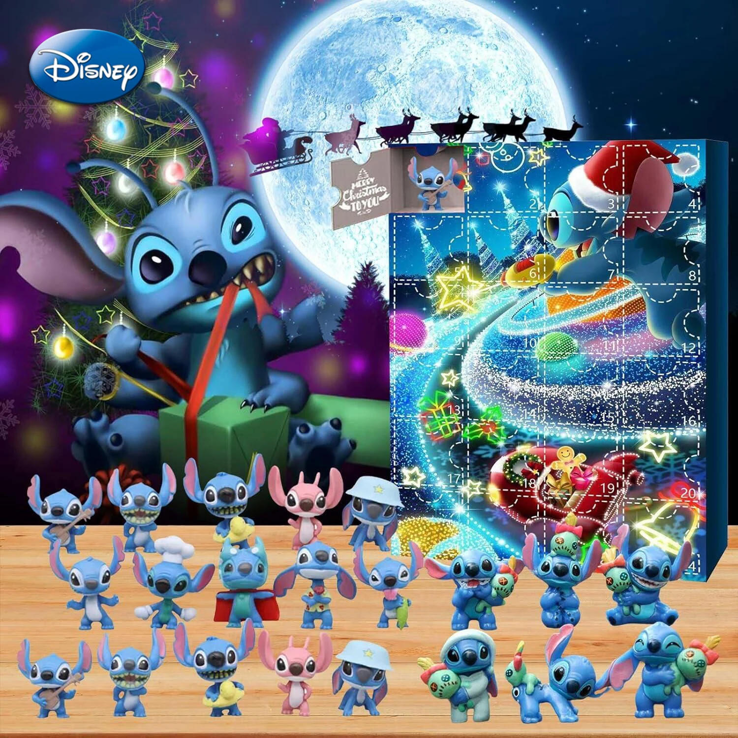 Description Picture 2 of itemDisney Anime Lilo and Stitch 2023 Christmas Advent Calendar Box Mickey Minnie Cartoon Figures Kid Gift Box Party DIY Decorations