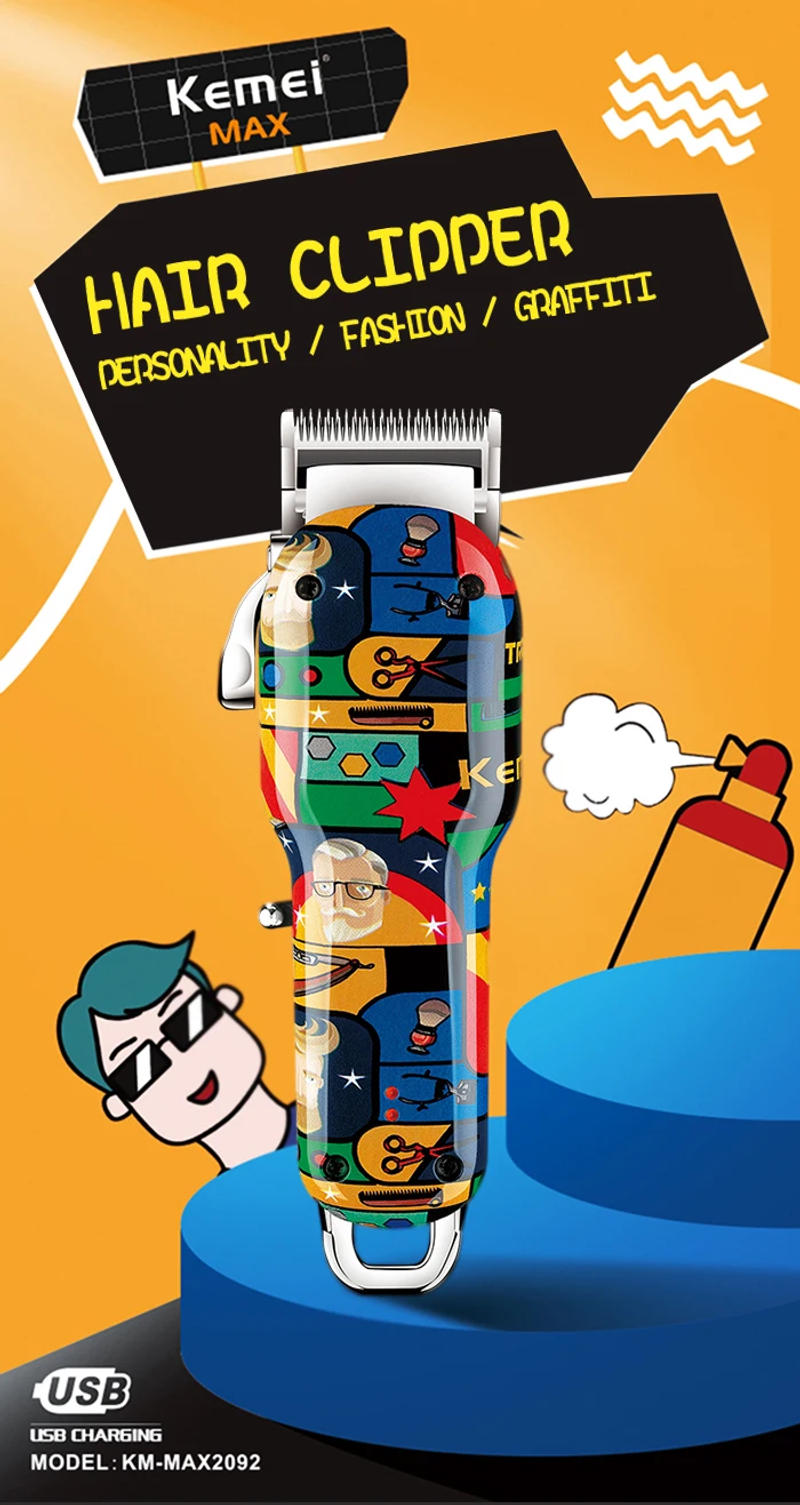 Description Picture 3 of itemKemei Professional Electric Hair Clipper Rechargeable Graffiti Pattern Beard Trimmer Men's Shaver KM-MAX2092 KM-MAX5090 KM-1102H
