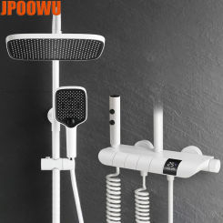 Hot Cold Shower Mixer Faucet Bathroom LED Digital Thermostatic Rain Bath System Bathtub Full Set Wall Mount SPA Rainfall Faucets
