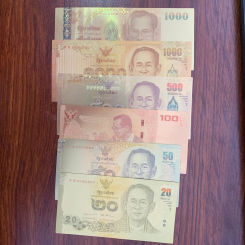 6Pcs/Lot Asian Currency Thai Gold Banknote set20.50.100.500.1000 Baht Money in 24k Gold Plated Banknote for Christmas Gifts