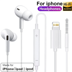Original Earphones For Apple iPhone 14 Pro Max Lightning Headphones 13 12 11 Mini X XS XR SE 6 7 8 Plus Wired In-Ear Call Earbud