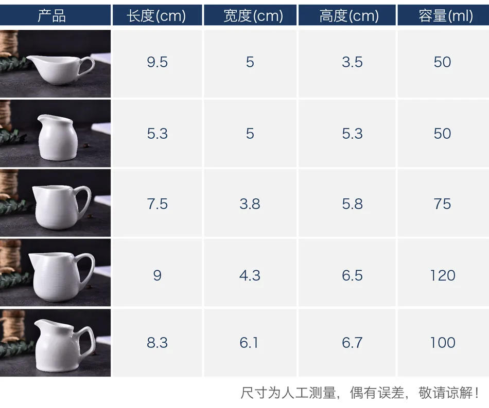 Description Picture 3 of itemCoffeeware Ceramic Milk Jug White Handle Condiment Cup Coffee Milk Froth Cup Pull Cup Sauce Western Restaurant Hotel Tableware