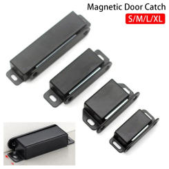 1Set Hardware Magnetic Door Catch Cabinet Wardrobe Cupboard Heavy Duty Furniture Stopper Black Stainless Steel Magnets