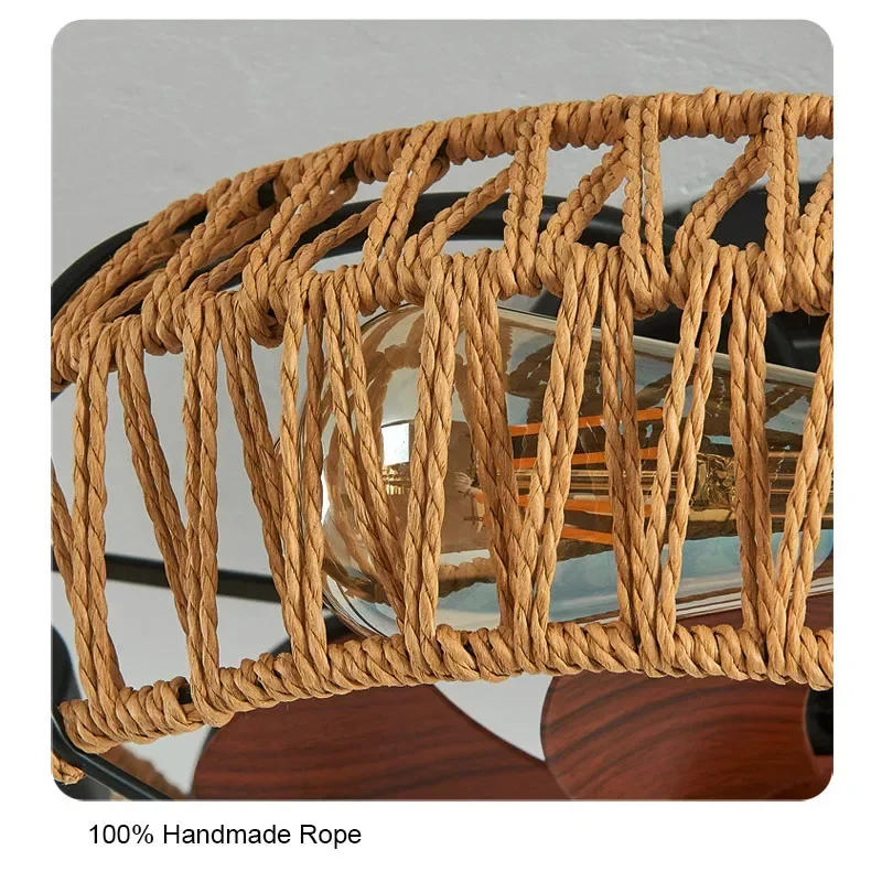 Description Picture 6 of itemAmerican LED Ceiling Fan Retro Light Remote Control Dining Room Living Room Bedroom Ceiling Light Hemp Rope Ceiling Fan Light