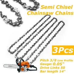3Pcs/Set 14 Inch Chainsaw Chain Semi Chisel Chainsaw Chain For Stihl MS170 MS180 3/8" LP Pitch 0.050" Gauge 50 Drive Links