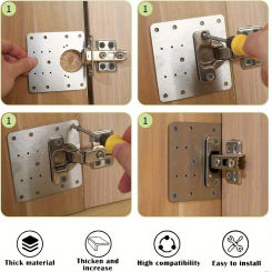 6 pieces of stainless steel hinge repair panels, with repair pieces for wood, furniture, and cabinets with installation screws