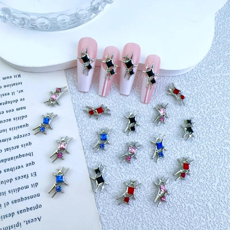 Description Picture 3 of item10Pcs New Punk Alloy Four-Pointed Star Nail Charms Y2K Studded Rhinestones Nail Art Decorations Accessories DIY Press On Nails
