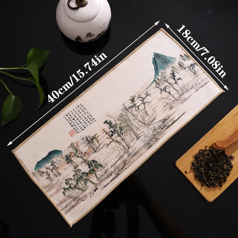 Description Picture 2 of itemChinese Painted Thick Tea Towel Super Absorbent High-end Tea Set Accessories Table Mats Household Professional RagTea Napkin