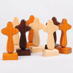Wholesale Wooden Christian Statue Tabletop Crosses Sculpture Decoration With Magnetic Base Church Home Shelf Tabletop Ornaments