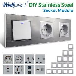 Wallpad DIY Module Grey Stainless Steel Panel Wall Power Socket Electrical Outlet S6 Function Key Free Combination