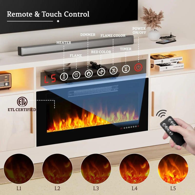 Description Picture 6 of item70'' TV Stand with 36'' Fireplace-LED Light Entertainment Center for 75+ inch TV-White TV Cabinet with Storage, Modern TV Consol