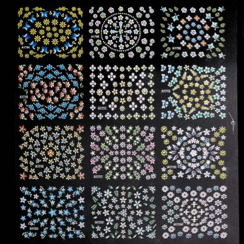 Description Picture 3 of item24 Pcs Colorful Flower Nail Stickers Set Small Sakura Daisy Cute Flowers Decals 3D Self Adhesive Sliders Manicure Decoration