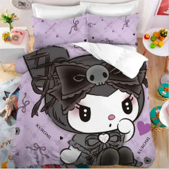 Sanrio Kuromi Duvet Cover  Bedding Set Cartoon Anime Kuromi Melody Quilt Pillowcase Kid Girls Bed Set Twin Queen King Size