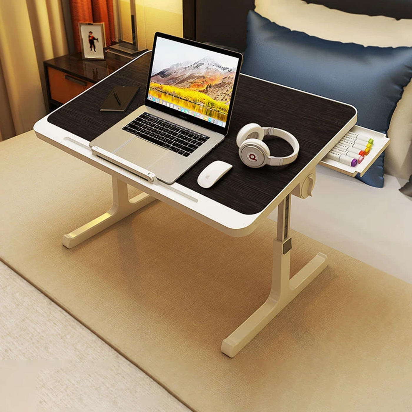 Description Picture 4 of item60X40CM Foldable Lifting Computer Desk Laptop Tablet Desk with Drawers Multifunctional Bedroom Tilting Folding Office Read Desk
