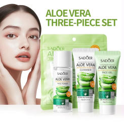 3pcs SADOER Aloe Vera Skin Care Sets Face Wash Facial Cleanser Aloe Gel Toner Face Cream Moisturizing Anti-aging Skin Care Kit