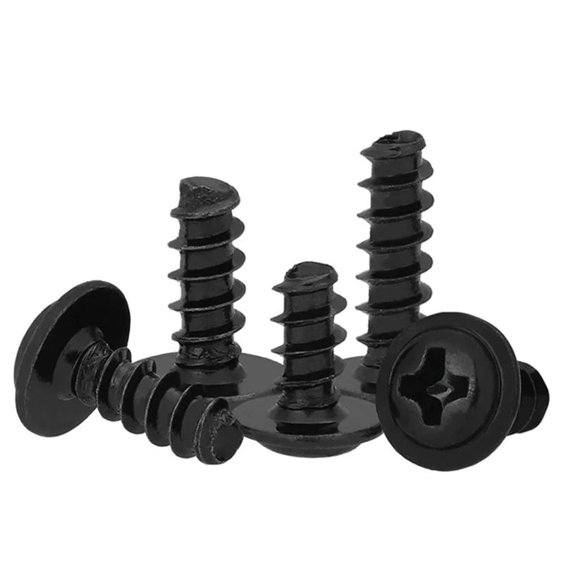 Description Picture 3 of itemM1.4 M1.7 M2 M2.3 M2.6 M3 M3.5 M4 Black Plated PWB Cross Pan Head With Washer Flat Tail Self Tapping Screws Round Head Phillips